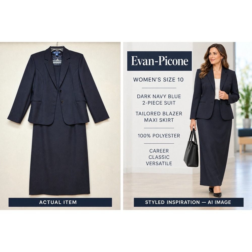 Evan Picone Blazer Maxi Skirt Fully Lined Navy Suit Size 10 Corporate Chic
